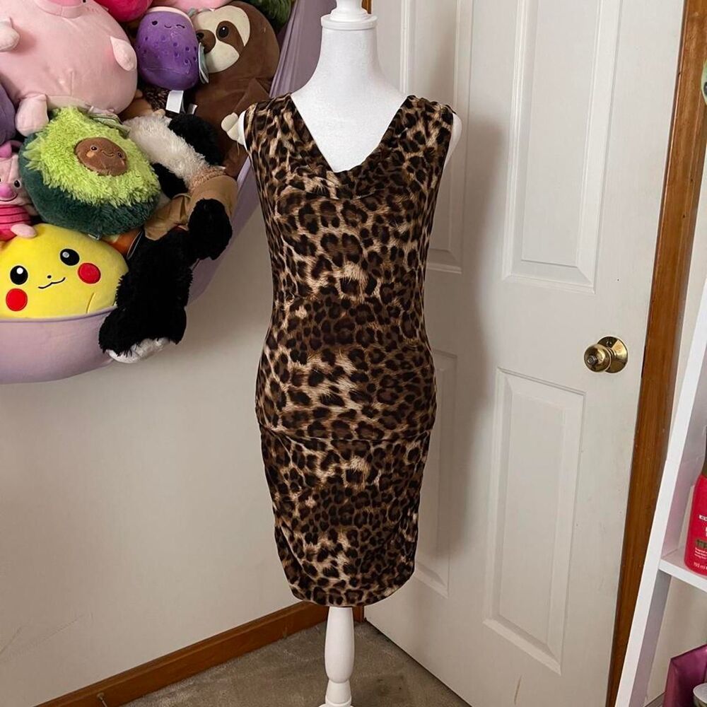 INC INTERNATIONAL CONCEPTS LEOPARD PRINT DRAPED MIDI DRESS